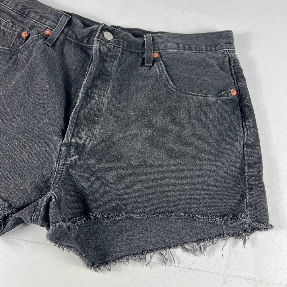 Levi's Jean Short Women 34 501 High Rise Black Cut Off Cotton Denim Jorts Tag 34 - Picture 3 of 16